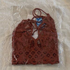 Free People Lace Crop Top in Rust